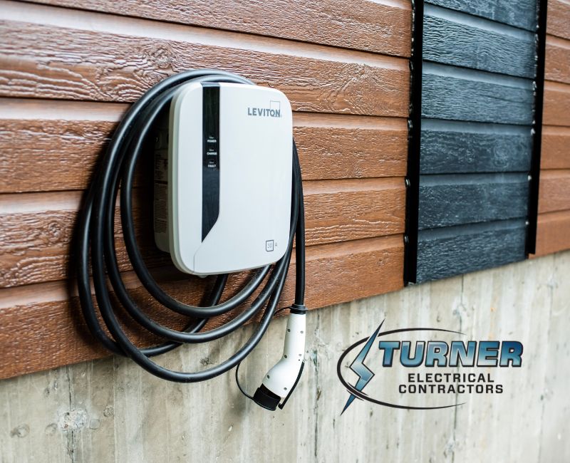 Wall-mounted EV charger installation by Turner Electrical Contractors in Connecticut garage